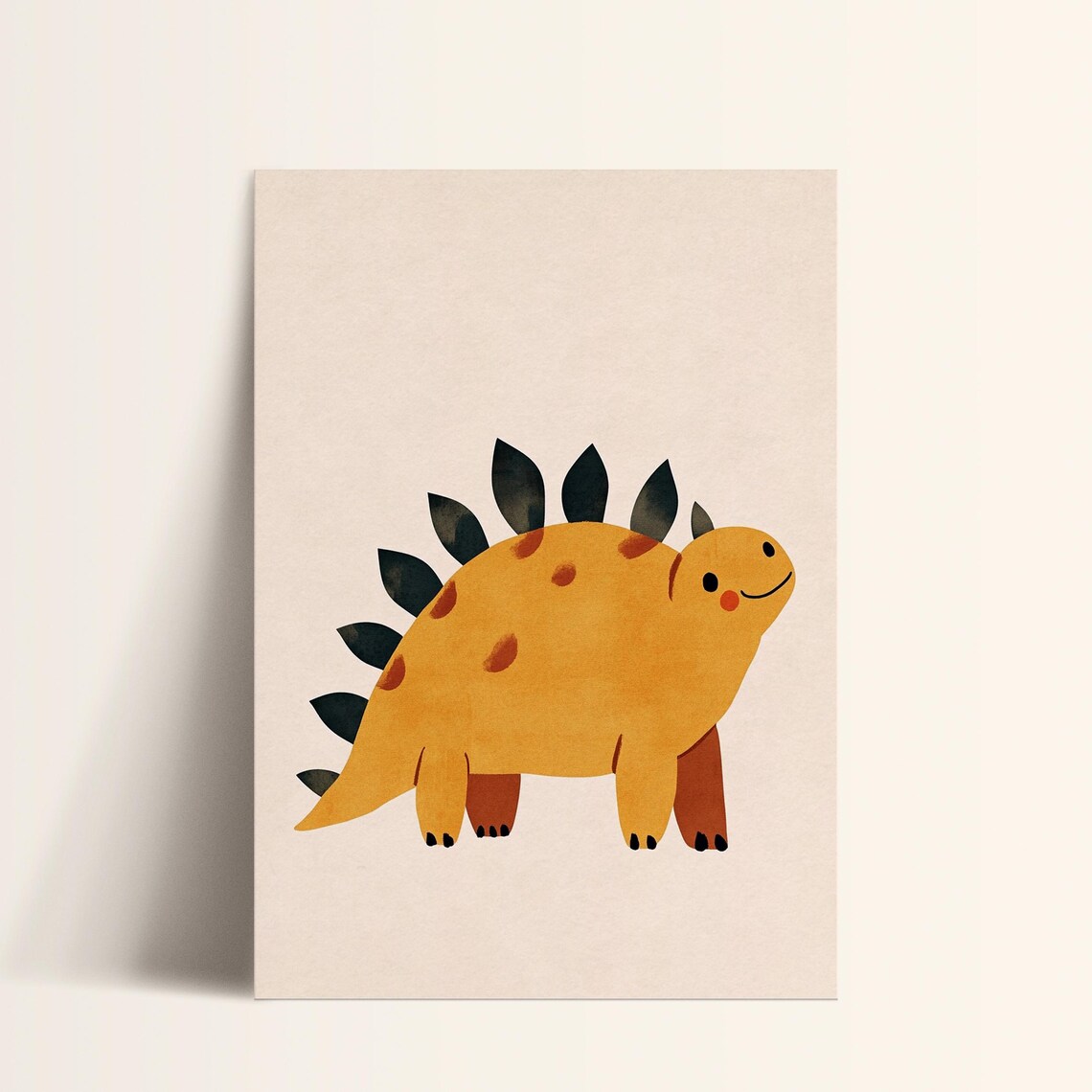 Mustard Stegosaurus with Teal Plates Cute Kids Dino Art Poster - Image 2