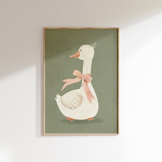 Minimalist Duck Art Print Cute Animal Nursery Wall Art Gender Neutral Kids Room Decor Sage Green Print Cute Duck Poster