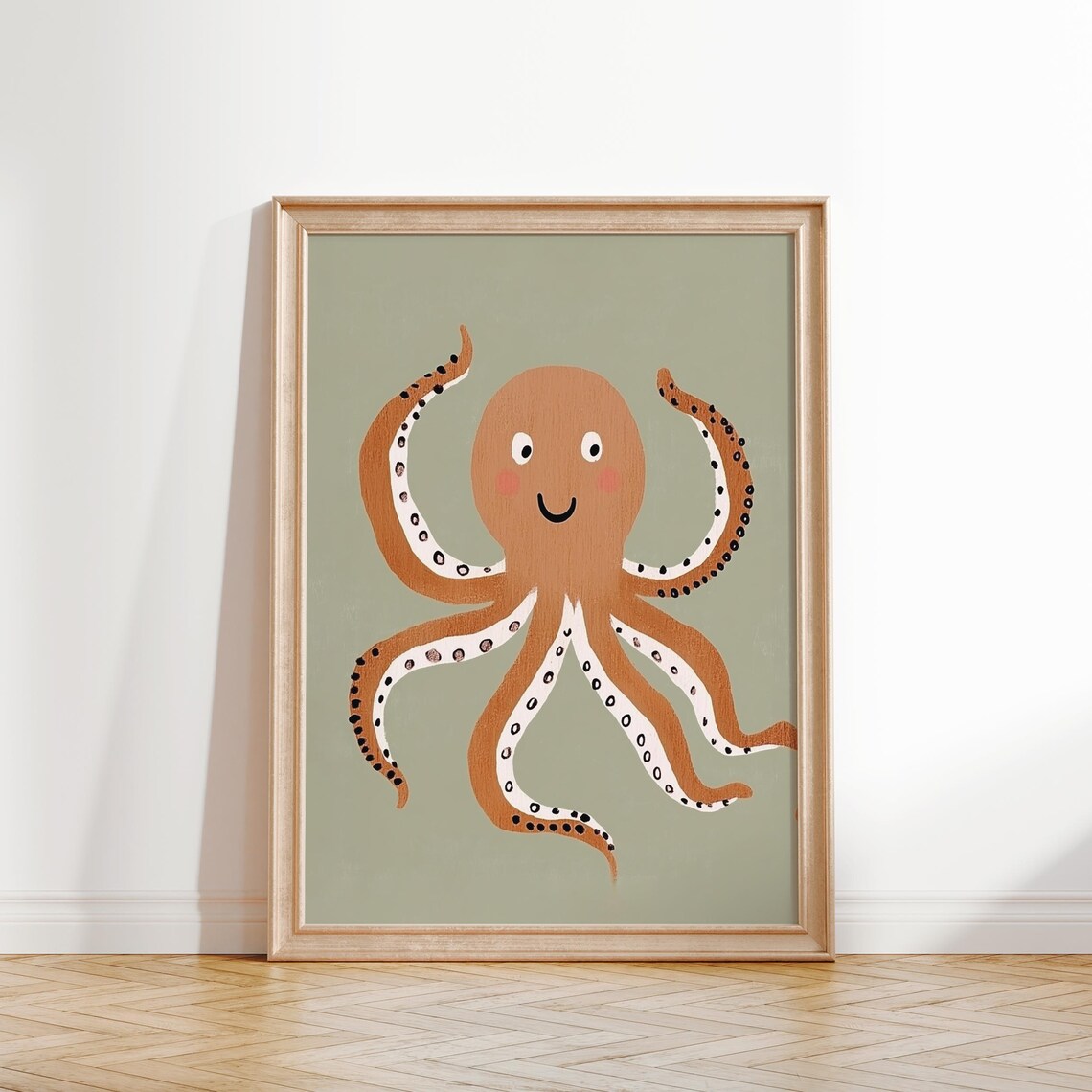 Smiling Octopus Kids Room Ocean Nursery Cute Sea Animal Green Wall Art