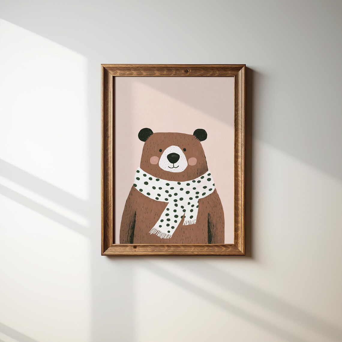 Friendly Brown Bear In Green Polka Dot Scarf Kids Nursery Poster - Image 2