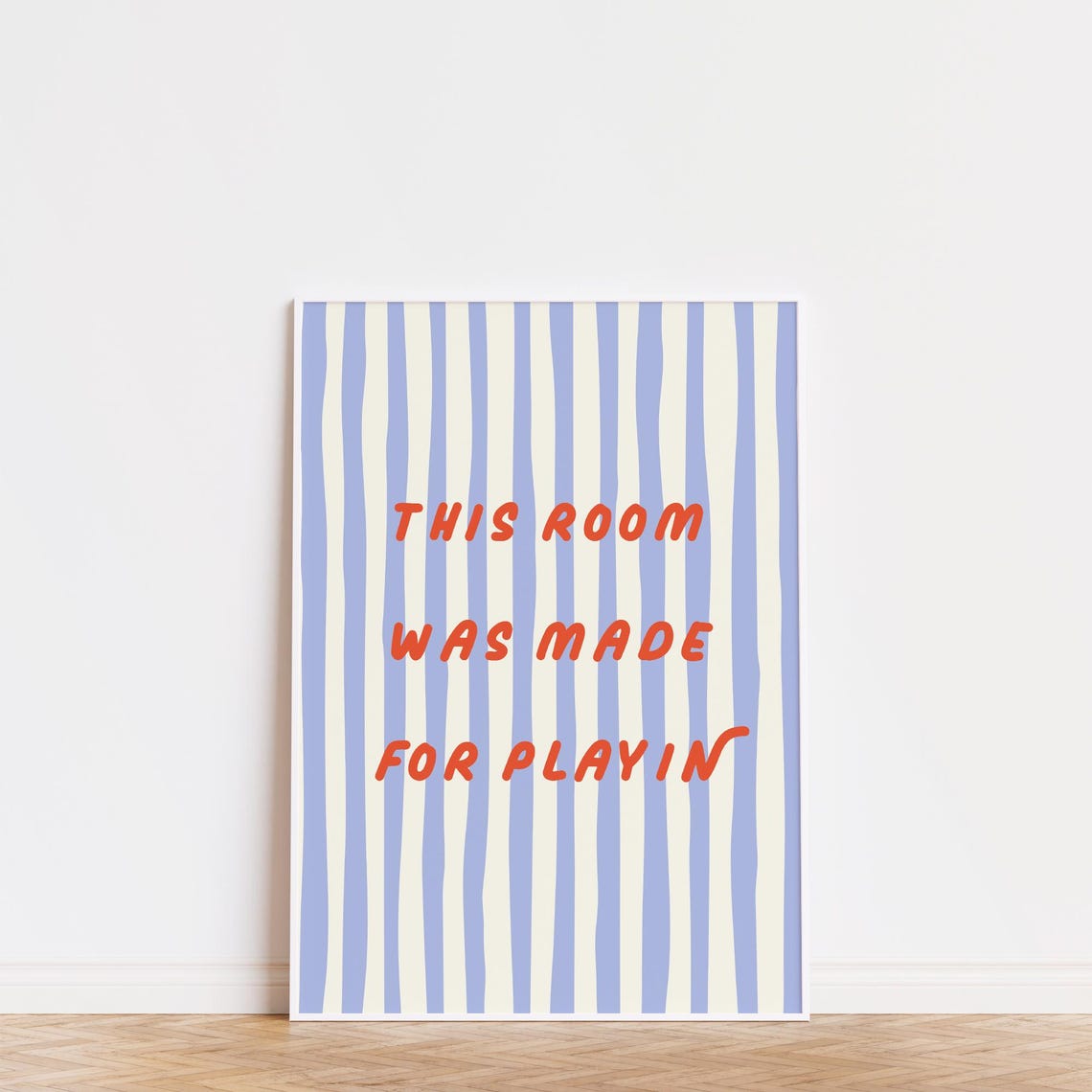 This Room Was Made For Playin Quote Red Blue Striped Nursery Poster