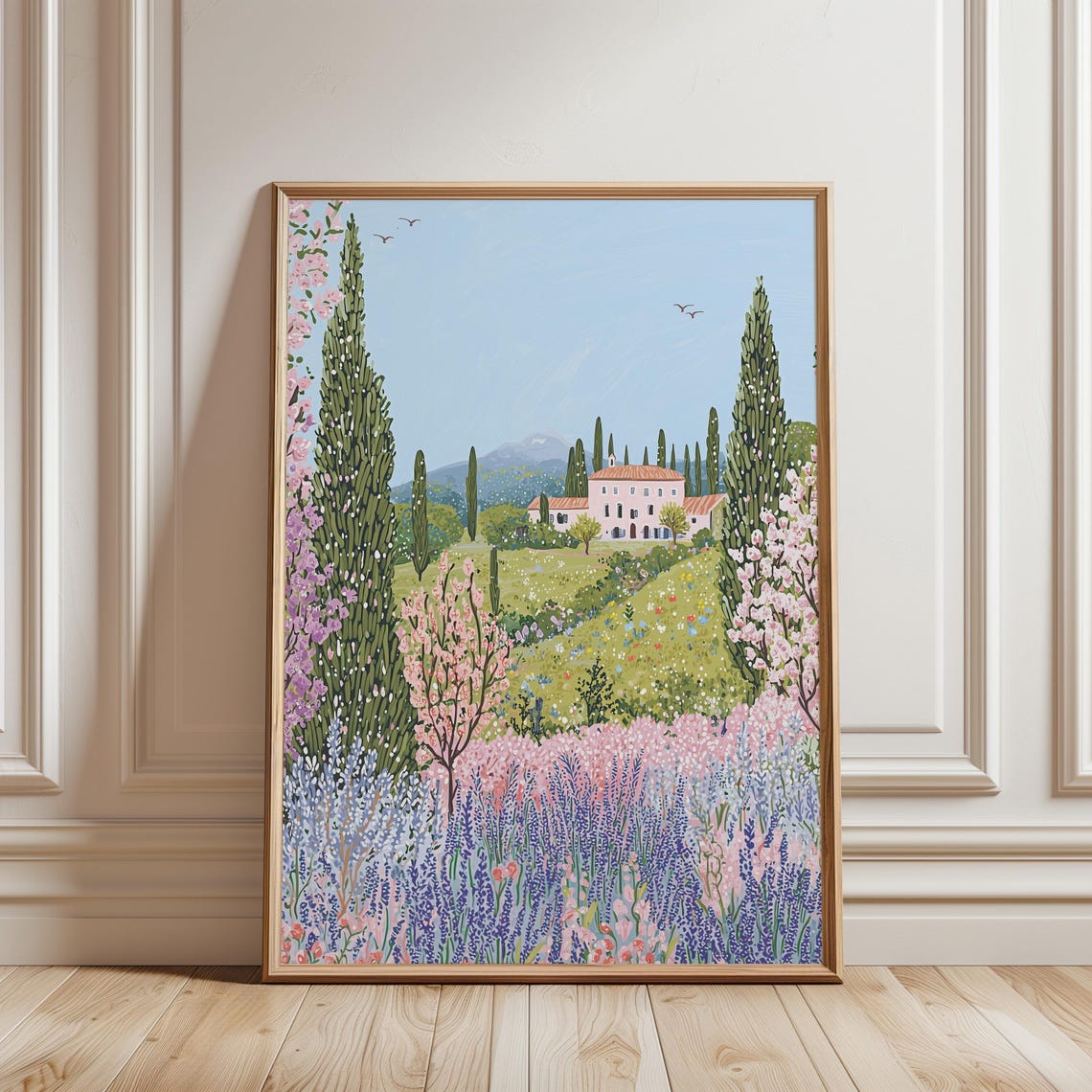Tuscan Villa Cypress Trees Lavender Field Country Summer Poster