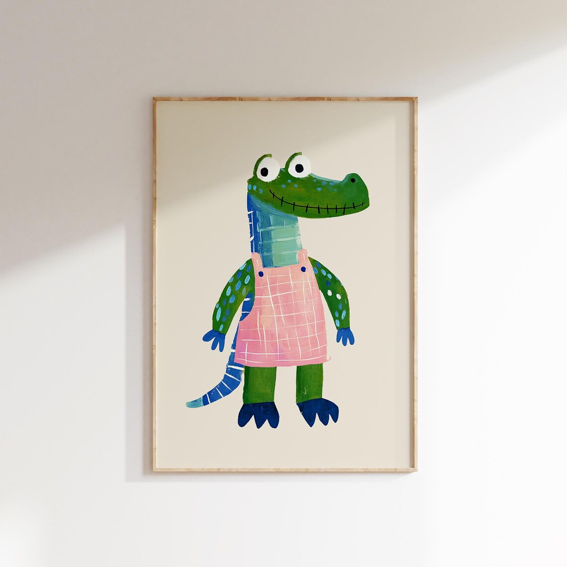 Playful Alligator in Pink Dress Cute Nursery Kids Room Wall Art - Image 2