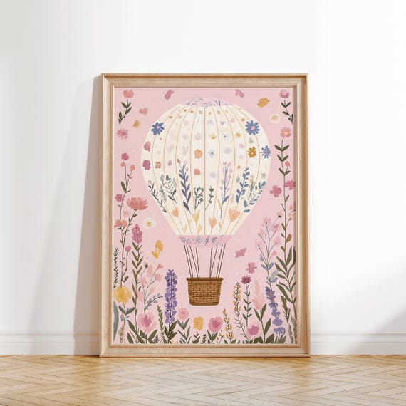 Hot Air Balloon Wall Art Kids Room Decor Nursery Wall Art Adventure Poster Cute Animal Art Art Playroom Decor