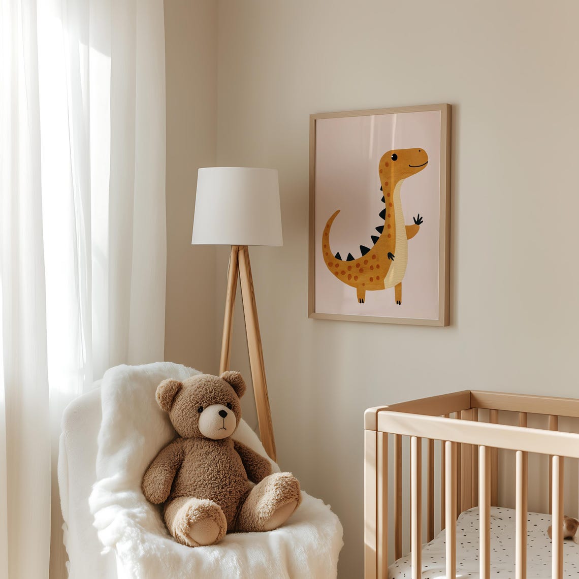 Friendly Waving T Rex Yellow Dinosaur Boys Room Nursery Art Poster - Image 3