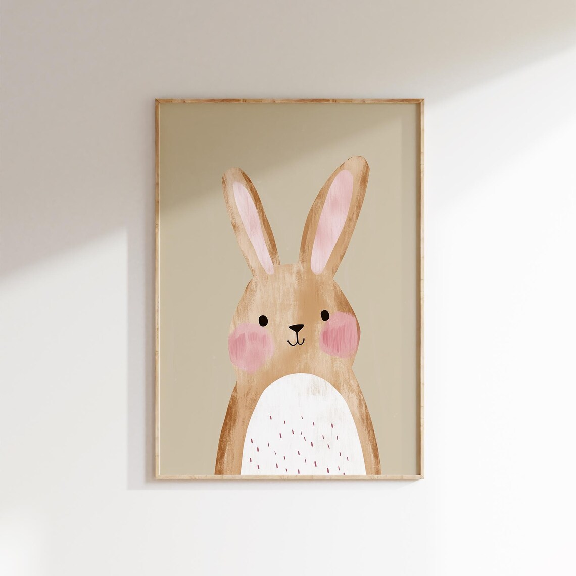 Brown Bunny Rosy Cheeks Watercolor Beige Nursery Kids Wall Art - Image 2