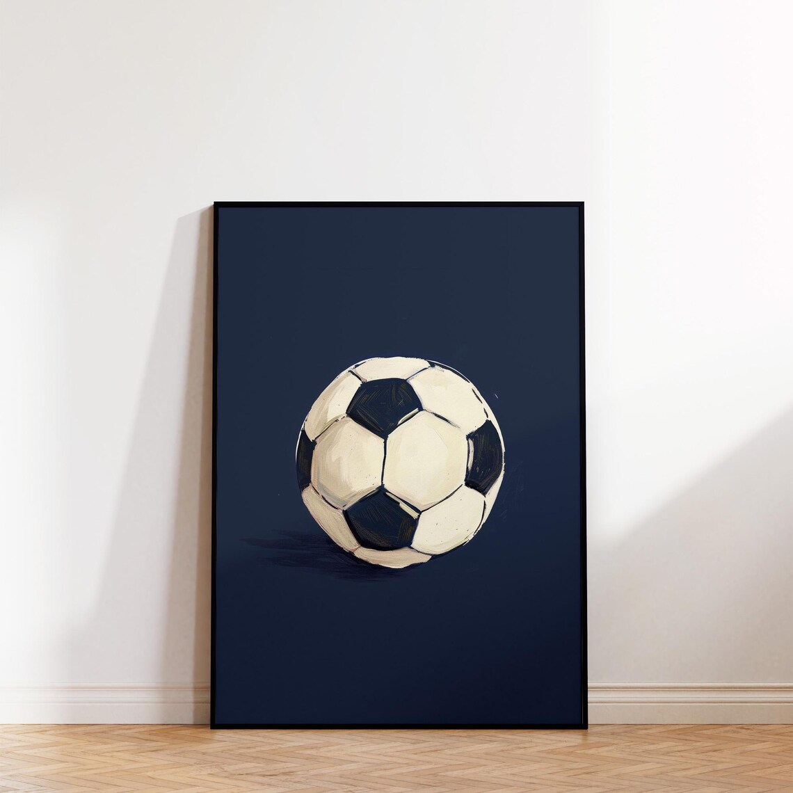Hand Painted Soccer Ball On Navy Blue Background Sports Poster - Image 2