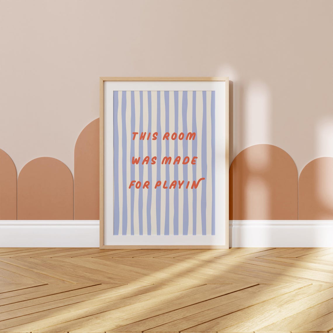 This Room Was Made For Playin Quote Red Blue Striped Nursery Poster - Image 3