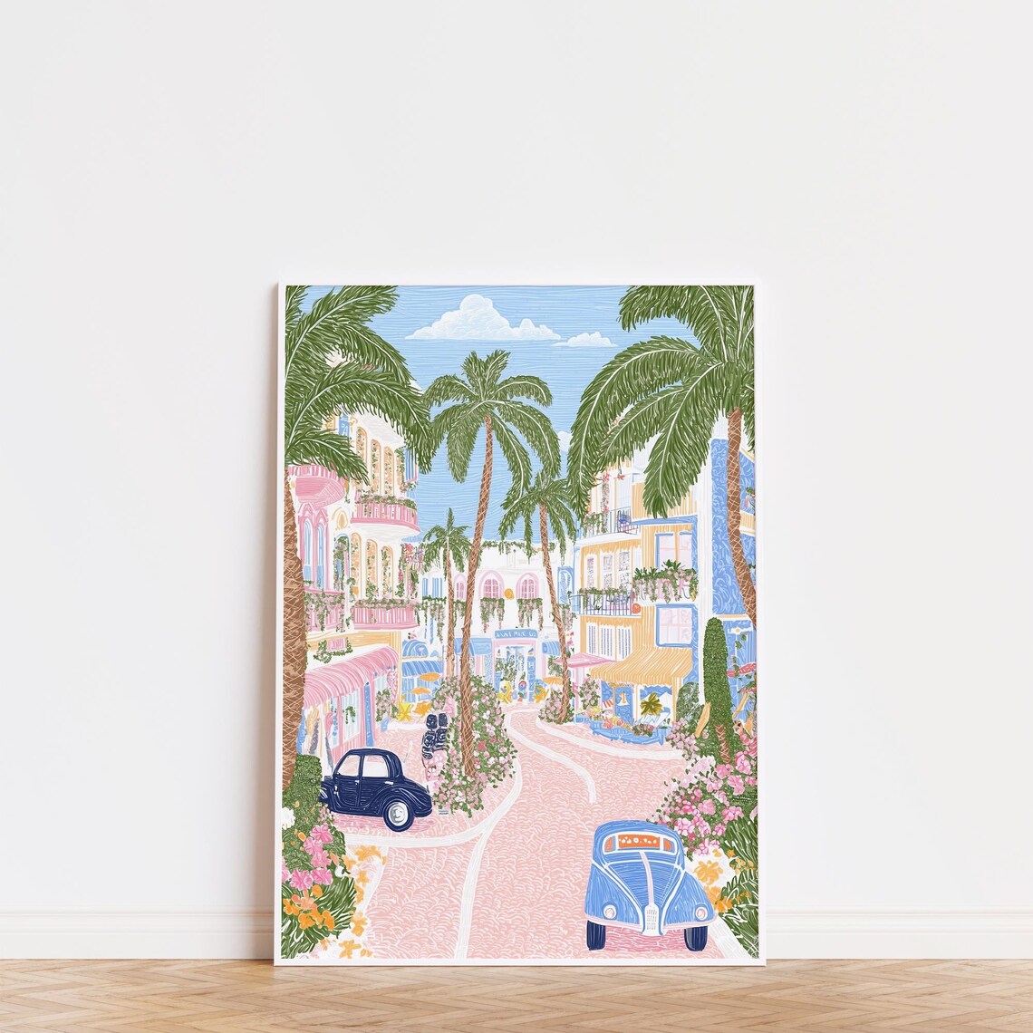 South Beach Miami Art Deco Street Palms Vintage Cars Retro Poster - Image 3