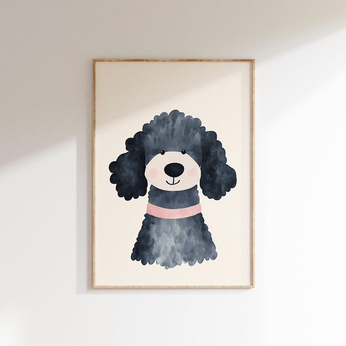 Black Poodle With Pink Collar Watercolor Dog Portrait Poster