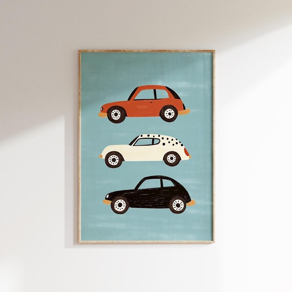 Cute Cartoon Car Trio Boys Room Playroom Nursery Cars Poster Art