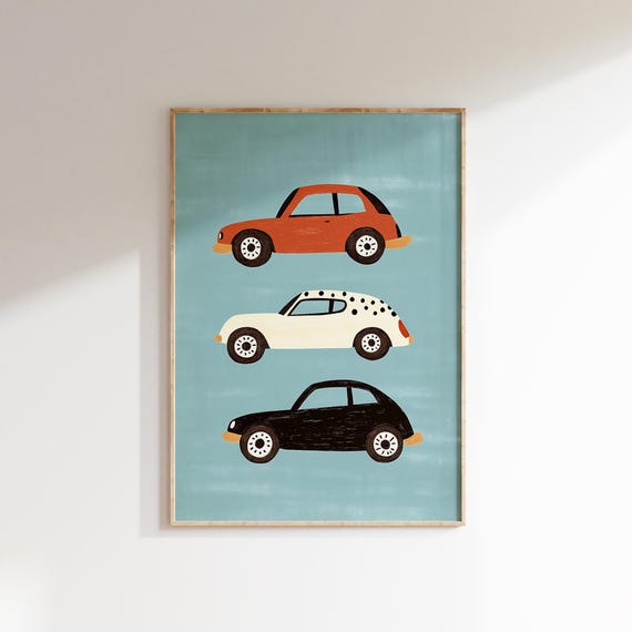 Vintage Car Wall Art Kids Room Decor Boys Room Poster Nursery Car Print Playroom Art Retro Car Illustration Baby Boy Room Decor