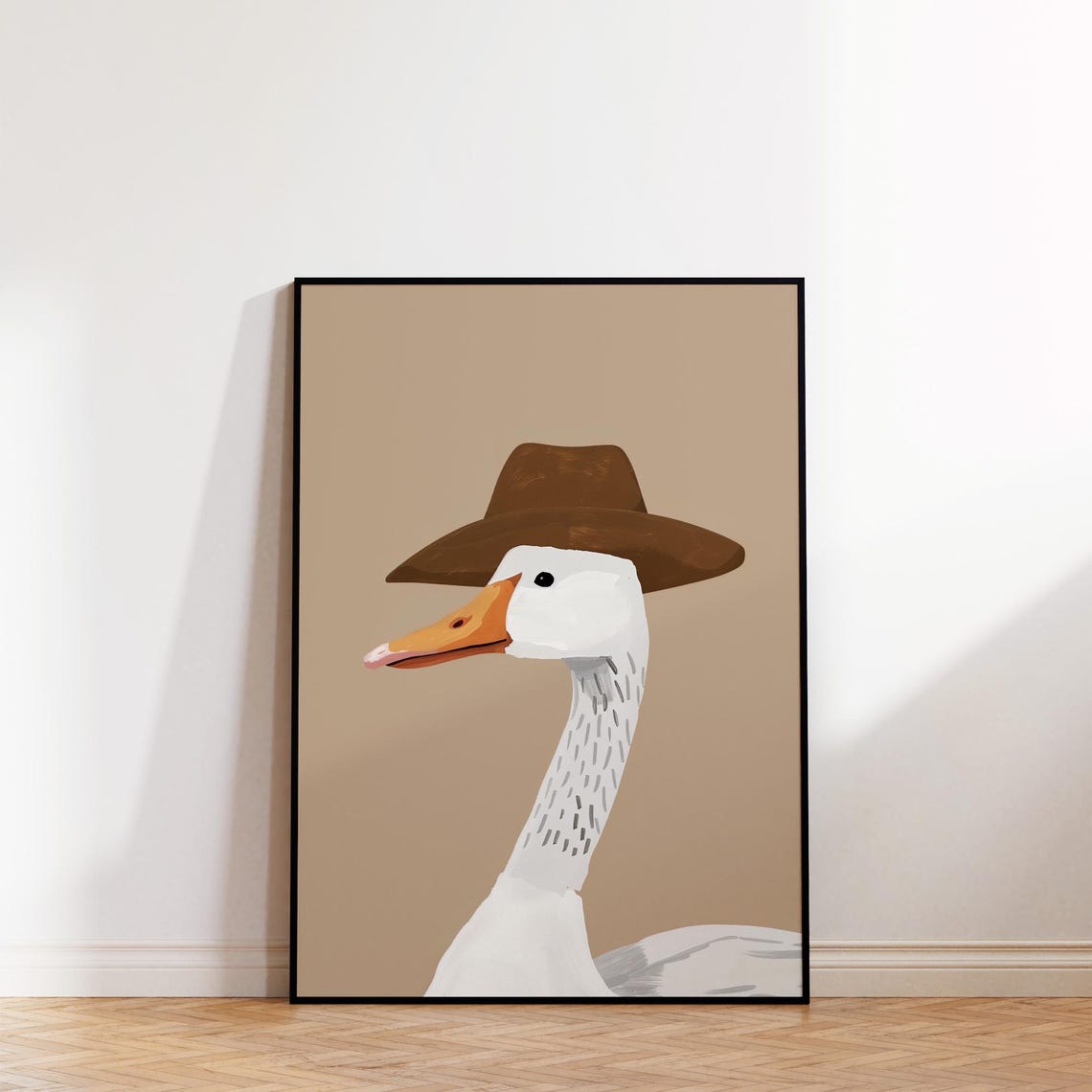 Goose with Cowboy Hat Illustration Taupe Boho Nursery Art Poster - Image 2