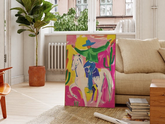 Eclectic Print Cowboy Wall Art Colorful Decor Western Wall Art Trendy Poster Cowboy Print
