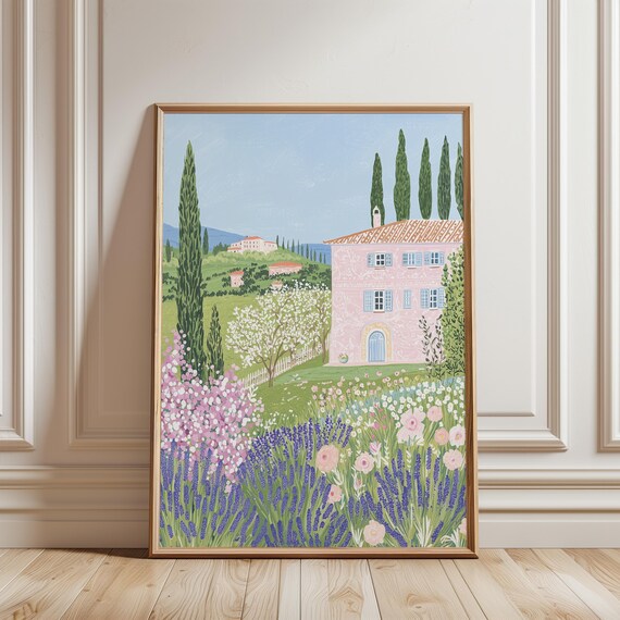 Tuscan Country Villa Cypress Lavender Meadow Summer Landscape Poster