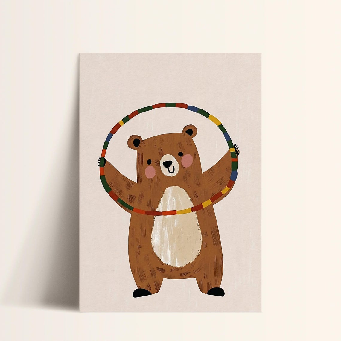 Hula Hoop Bear Print Playful Nursery Wall Art Kids Room Modern Animal Decor