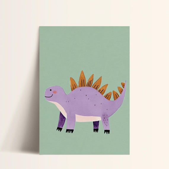 Purple Stegosaurus Wall Art Kids Room Decor Nursery Poster Dinosaur Themed Wall Art Playroom Decor Whimsical Kids Poster