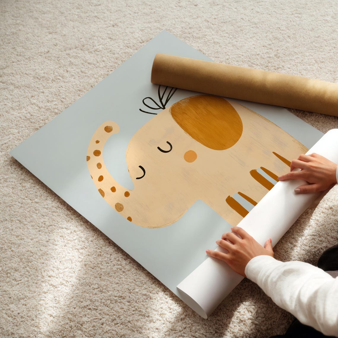 Sleepy Baby Elephant Boho Safari Nursery Kids Room Art Print - Image 5