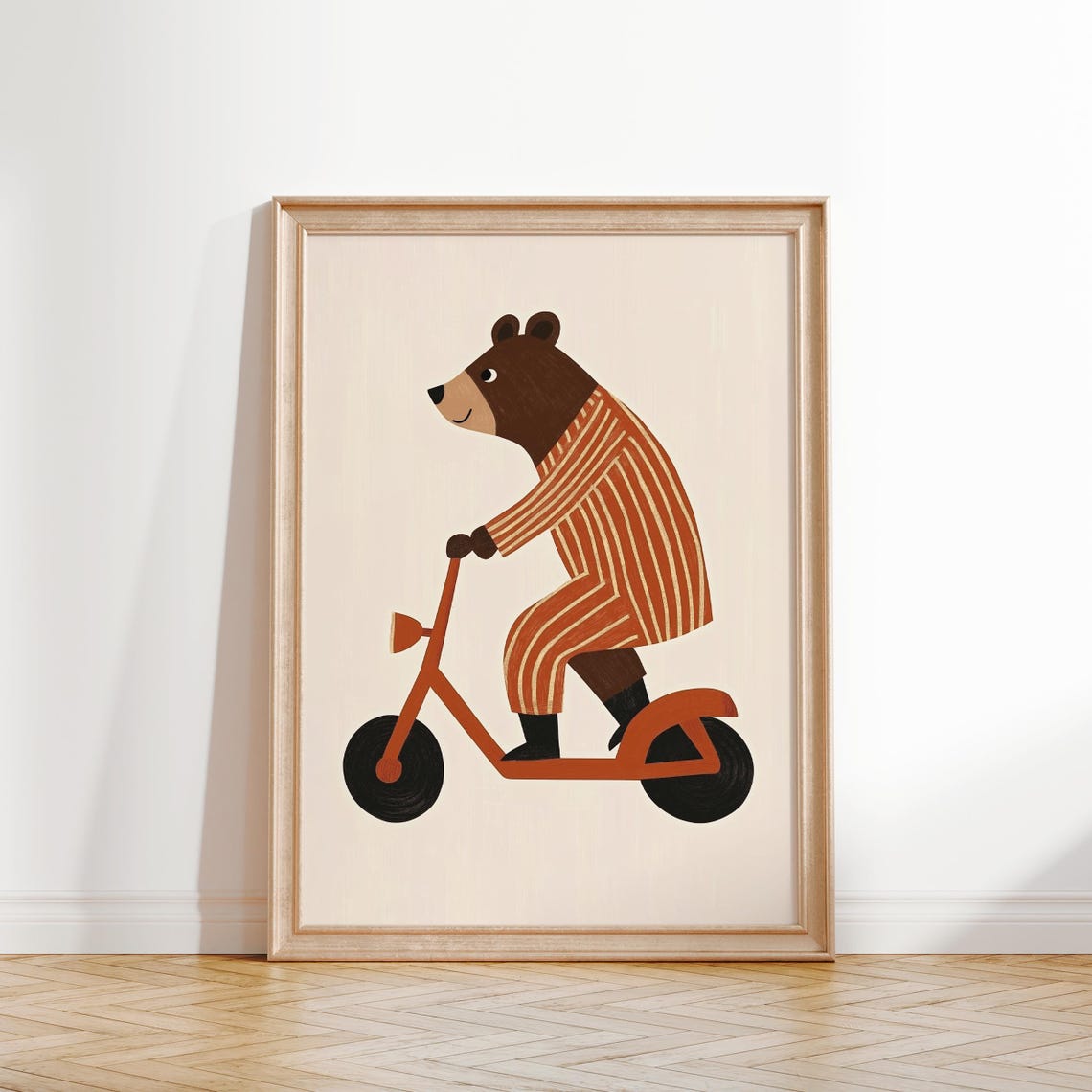Cheerful Bear Riding a Red Scooter Nursery Kids Room Wall Art - Image 3
