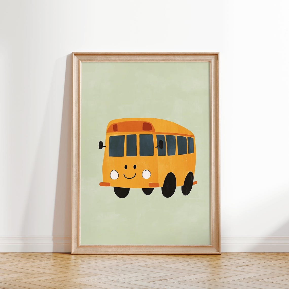 Smiling Yellow School Bus Cute Kids Vehicle Nursery Room Poster - Image 3