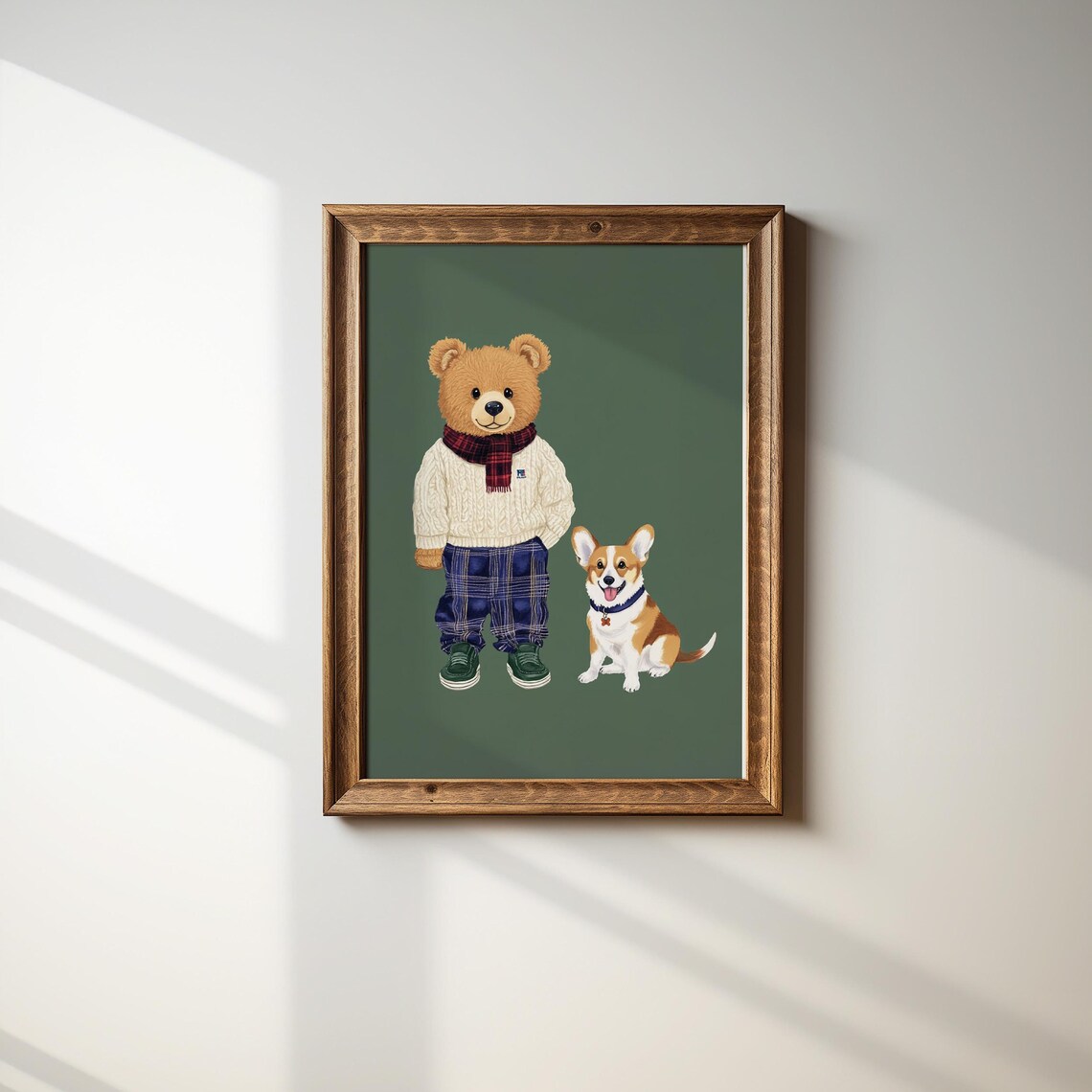 Retro Bear And Dog Nursery Art Kids Room Decor Animal Print Baby Room Poster Playroom Art Vintage Nursery Wall Art