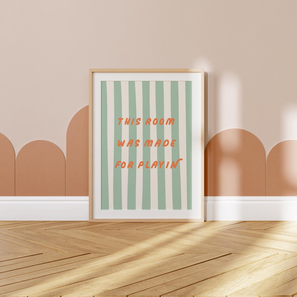 This Room Was Made For Playin Quote Sage Striped Kids Room Poster - Image 3