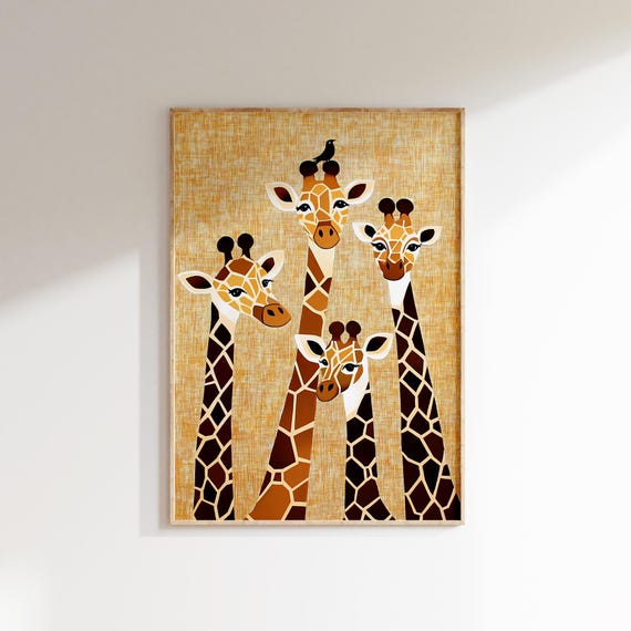 Giraffe Family Wall Art Nursery Animal Print Kids Room Poster Safari Animals Decor Family Wall Art Playroom Decor Tall Animal Print