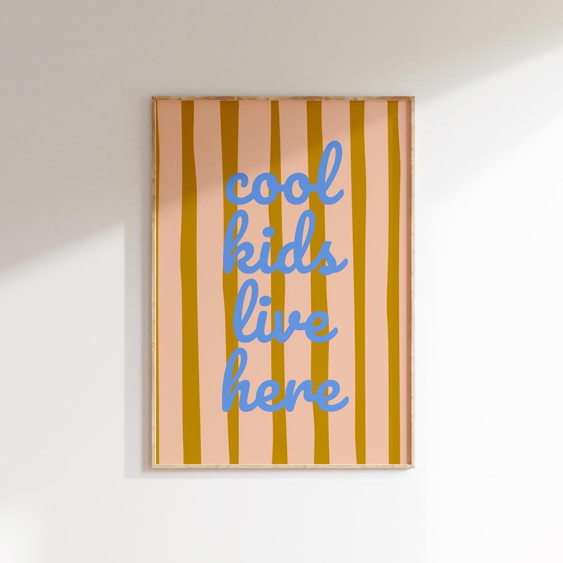 Cool Kids Live Here Blue Script Mustard Striped Playroom Poster - Image 2