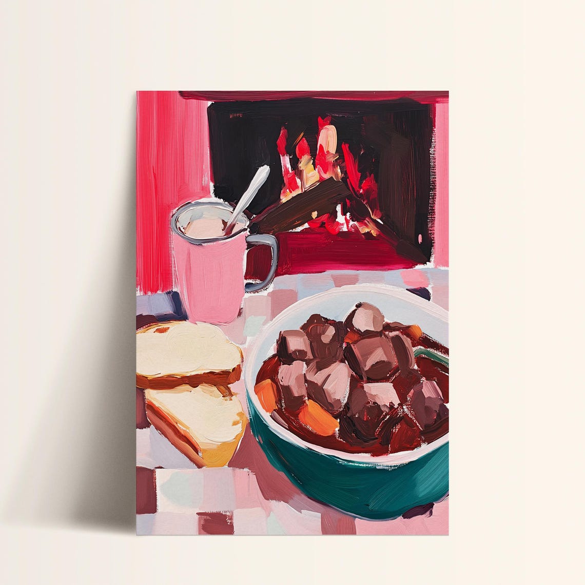 Cozy Winter Kitchen Wall Art Hot Chocolate Print Maximalist Food Decor Modern Pink Red Kitchen Art - Image 2