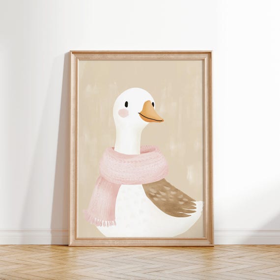 Goose With Scarf Wall Art Nursery Print Woodland Animal Poster Kids Room Decor Baby Room Art Goose
