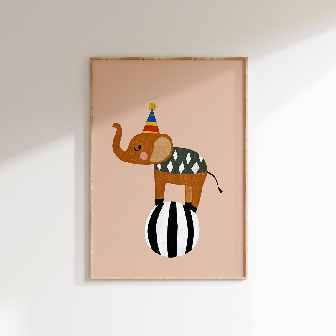 Elephant In Party Hat Balancing On Ball Nursery Kids Animal Poster - Image 2