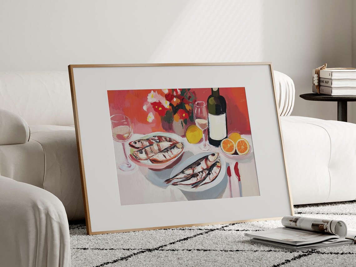 Mediterranean Fish Wall Art Seafood Kitchen Print Maximalist Food Art Restaurant Decor Trendy Kitchen Art - Image 4