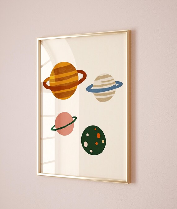 Colorful Ringed Planets Kids Space Nursery Poster Wall Decor