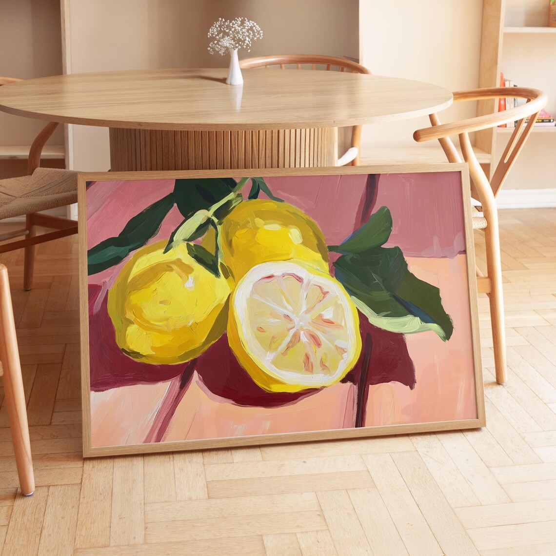 Lemon Wall Art Print Yellow Kitchen Decor Maximalist Fruit Art Summer Kitchen Print Trendy Gallery Wall