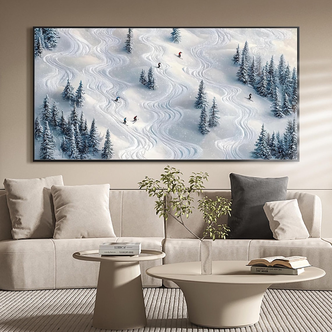 Winter Skiing, Abstract Textured Wall Art Print - Image 4