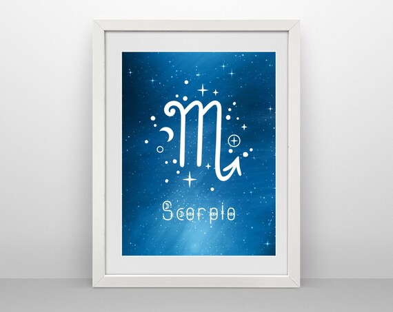 Scorpio Zodiac Symbol Blue Starry Night Sky Astrology Art Print
