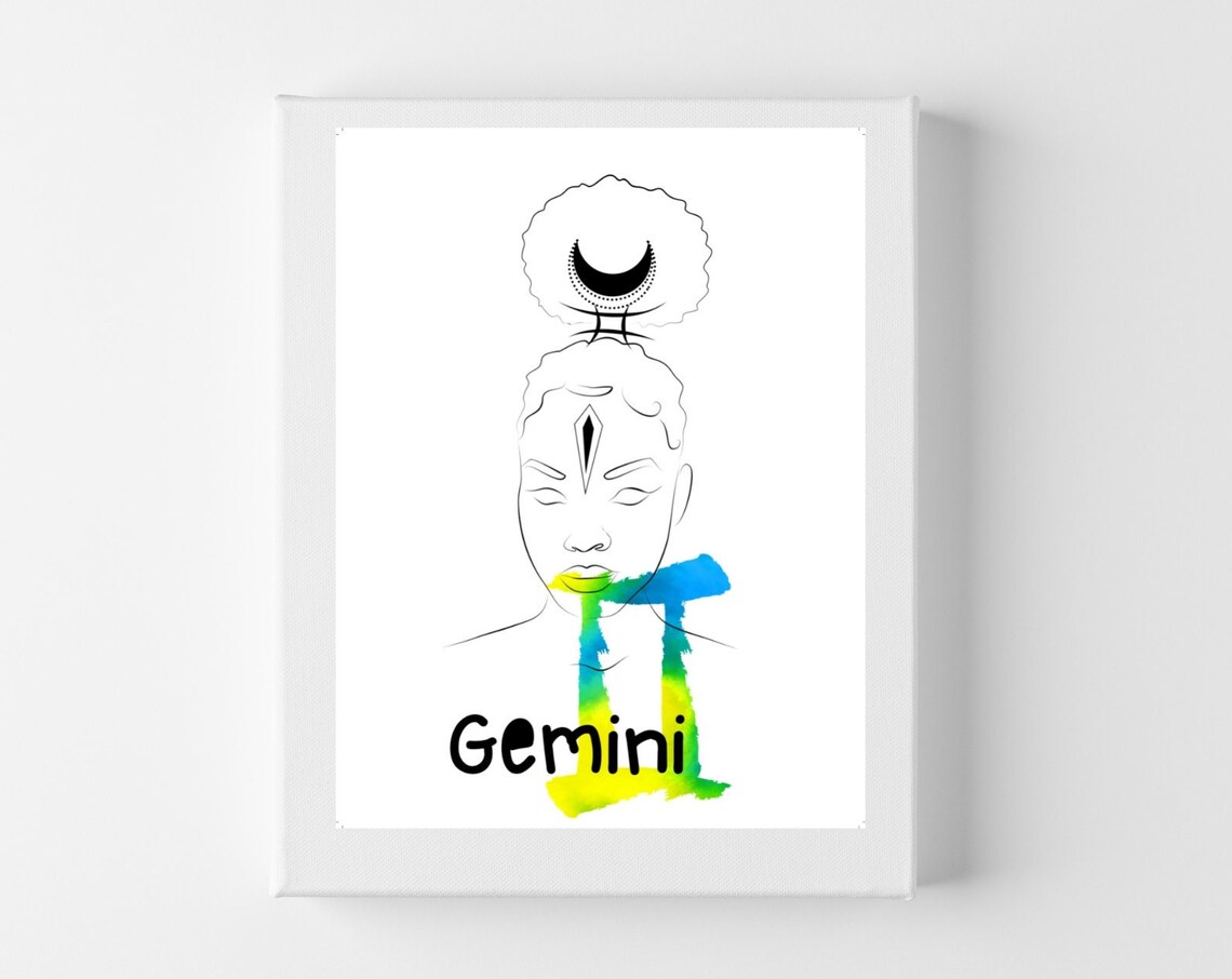 Gemini Zodiac Line Art Woman Watercolor Twin Glyph Star Sign Poster