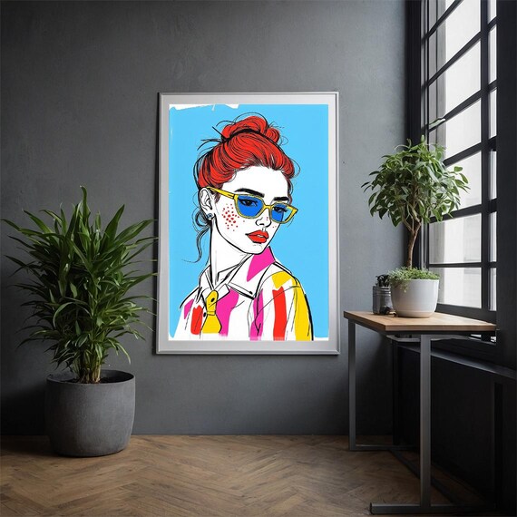 Pop Art Woman With Red Hair And Sunglasses Colorful Fashion Poster
