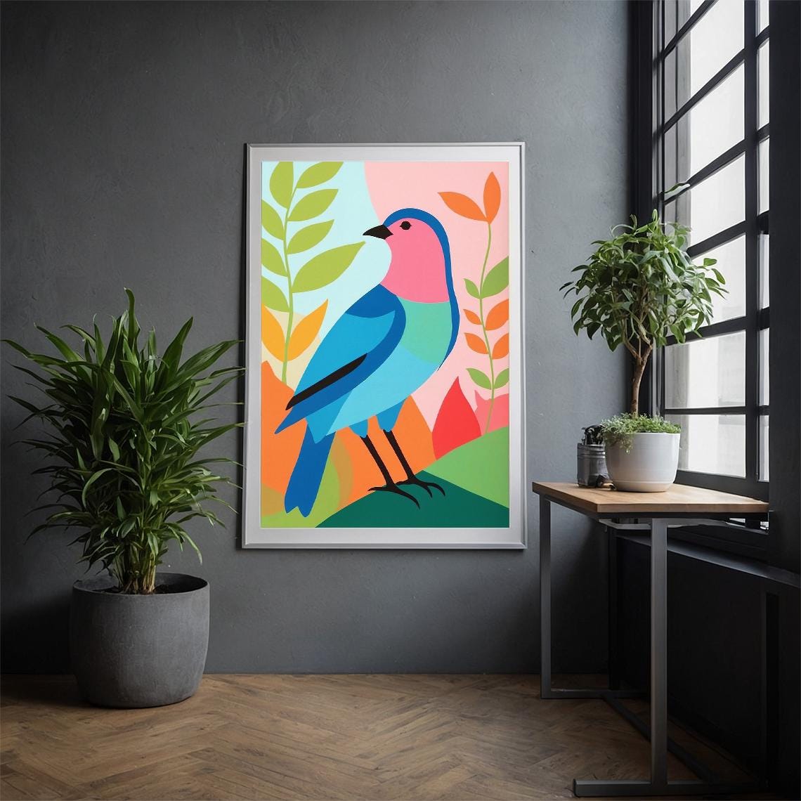 Colorful Blue Bird Modern Minimalist Tropical Nature Wall Art