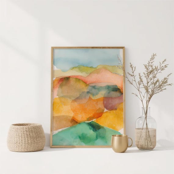 Watercolor Mountain Landscape Print Abstract Minimalist Art