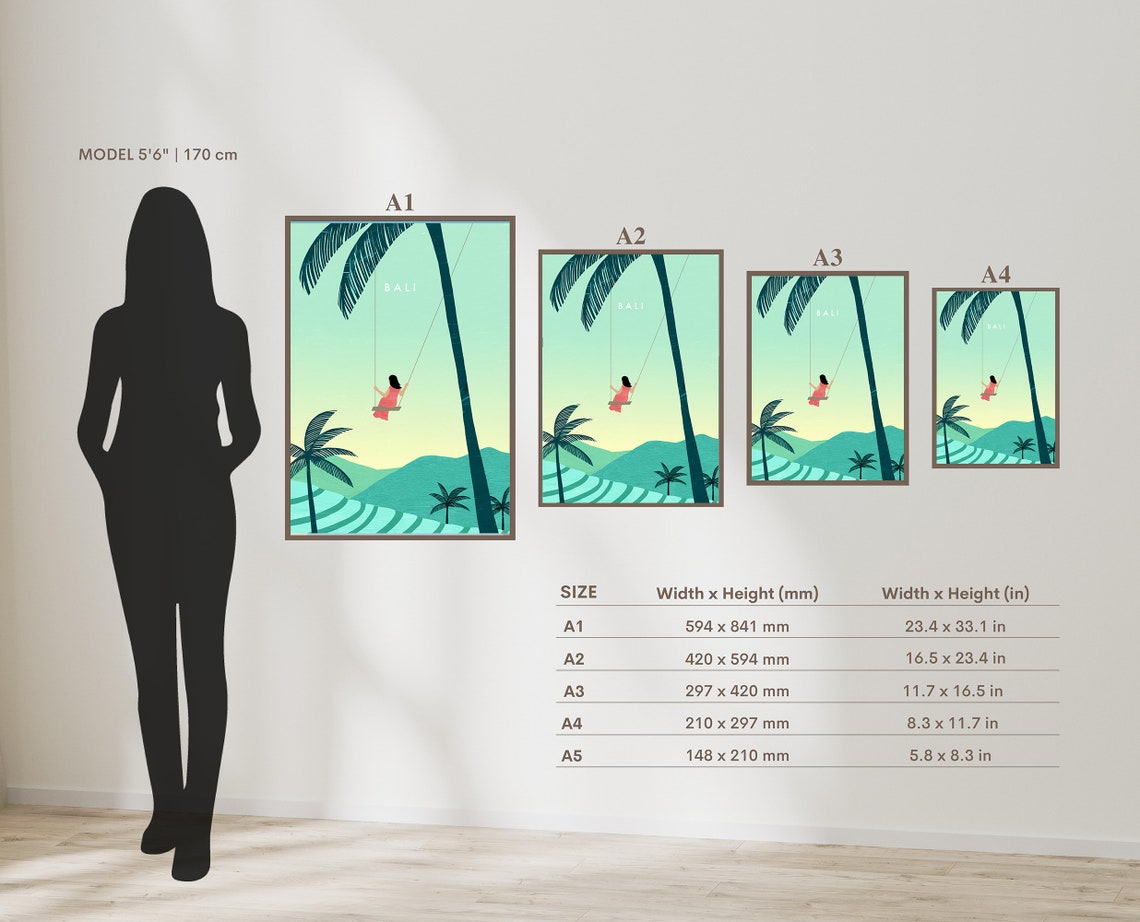 Bali Indonesia Jungle Swing Palm Trees Green Valley Travel Poster - Image 2