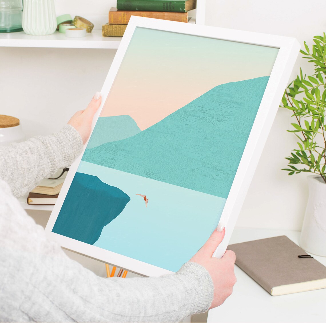 Swimming Poster, Minimalist Maritime Landscape Print - Image 4