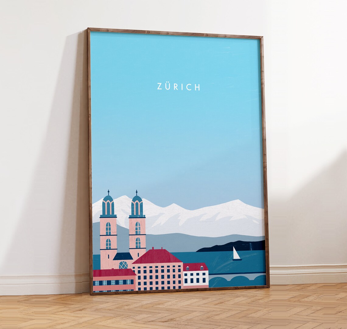 Zurich Travel Poster, Switzerland City Art Print