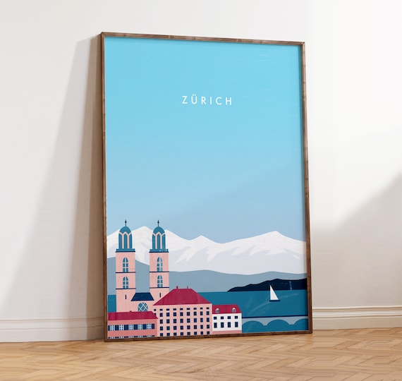Zurich Travel Poster, Switzerland City Art Print