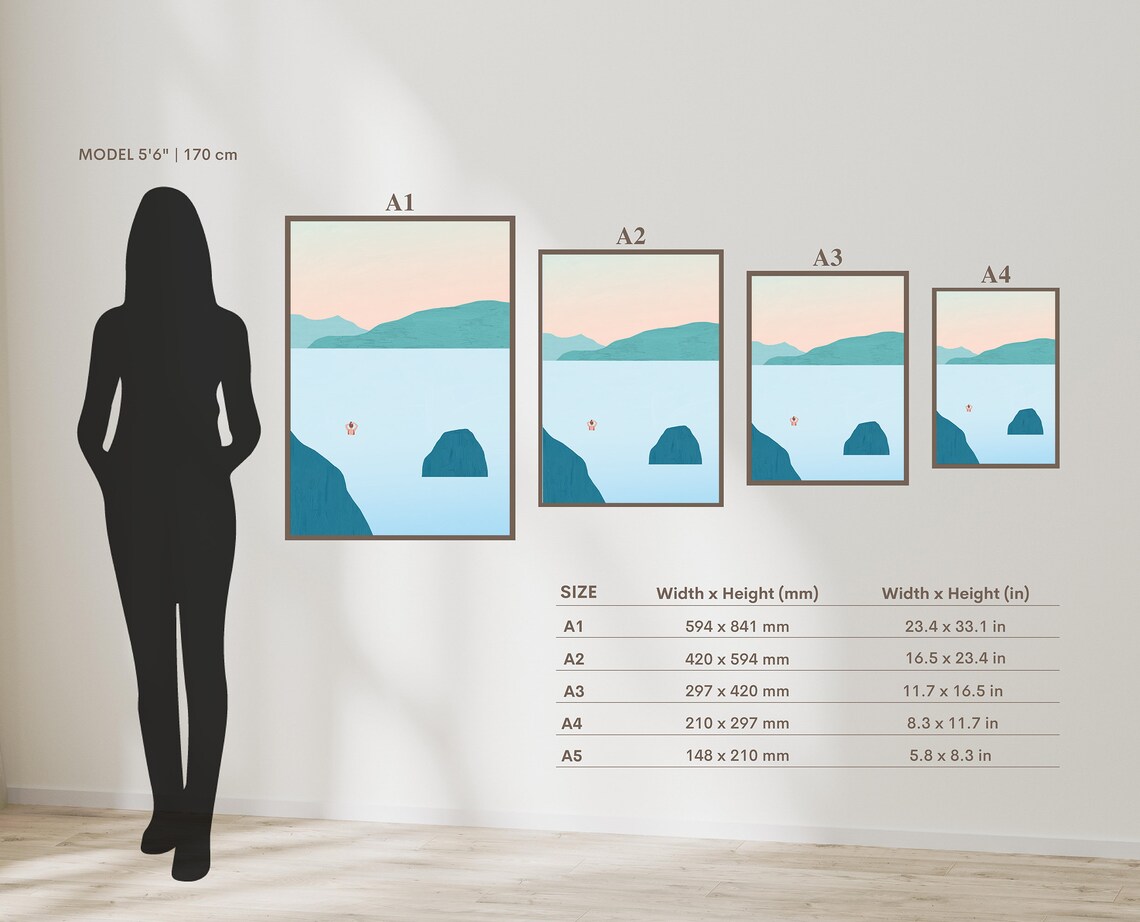 Lake Swimming Print, Minimalist Summer Landscape - Image 2