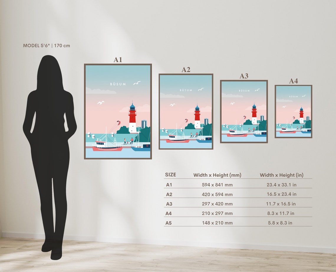 Busum Germany Lighthouse Harbor Boats North Sea Travel Poster - Image 2
