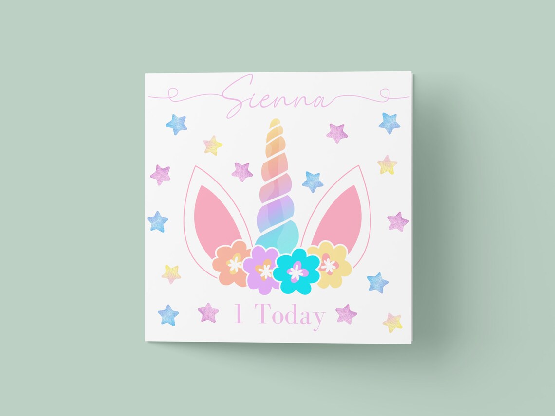 Personalised Unicorn Birthday Card, Girls First Birthday