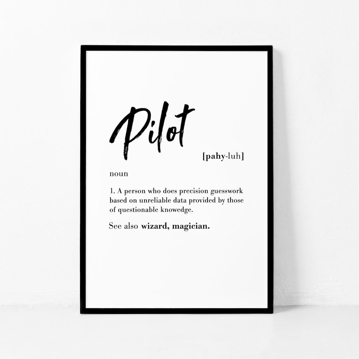 Funny Pilot Definition Typography Art Print