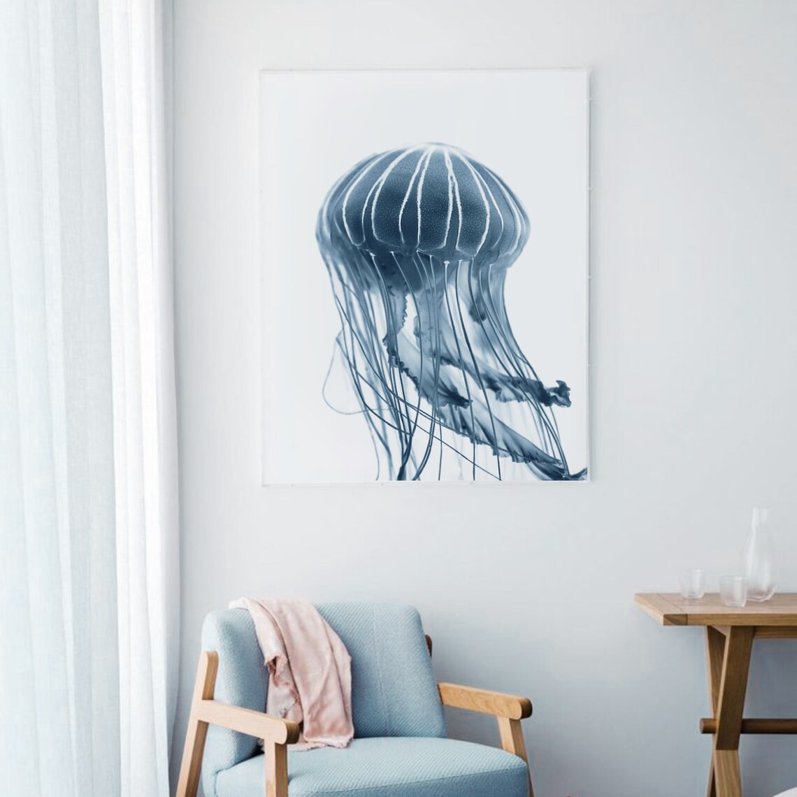 Blue Jellyfish Photography, Minimalist Scandinavian Art Print - Image 2