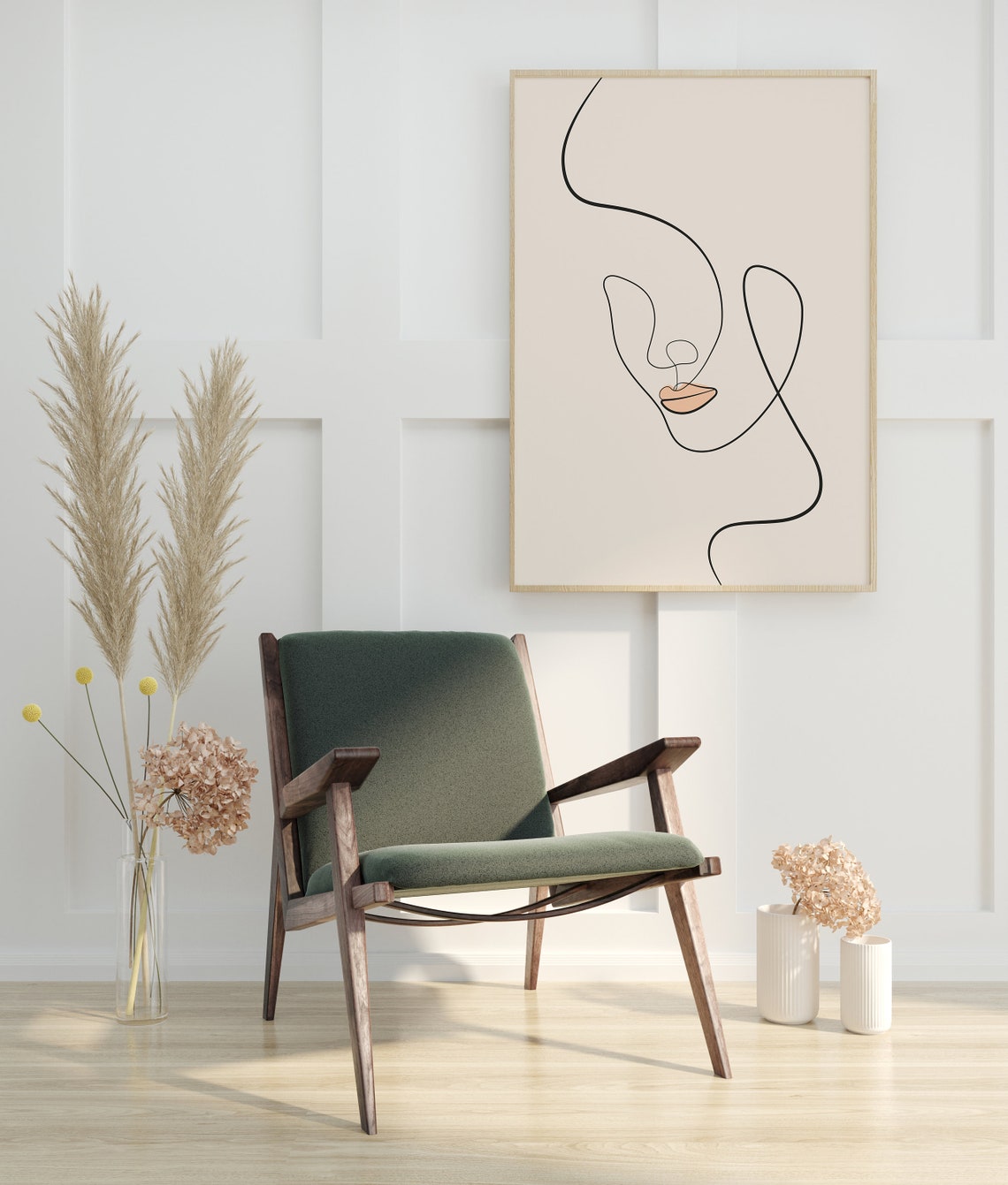Single Line Woman Face Lips Abstract Minimalist Modern Art Print - Image 2